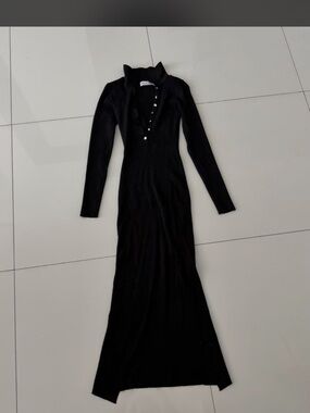 bershka long black dress Bershka Thin Strap Bow Detail Bodycon Maxi Dress in Black